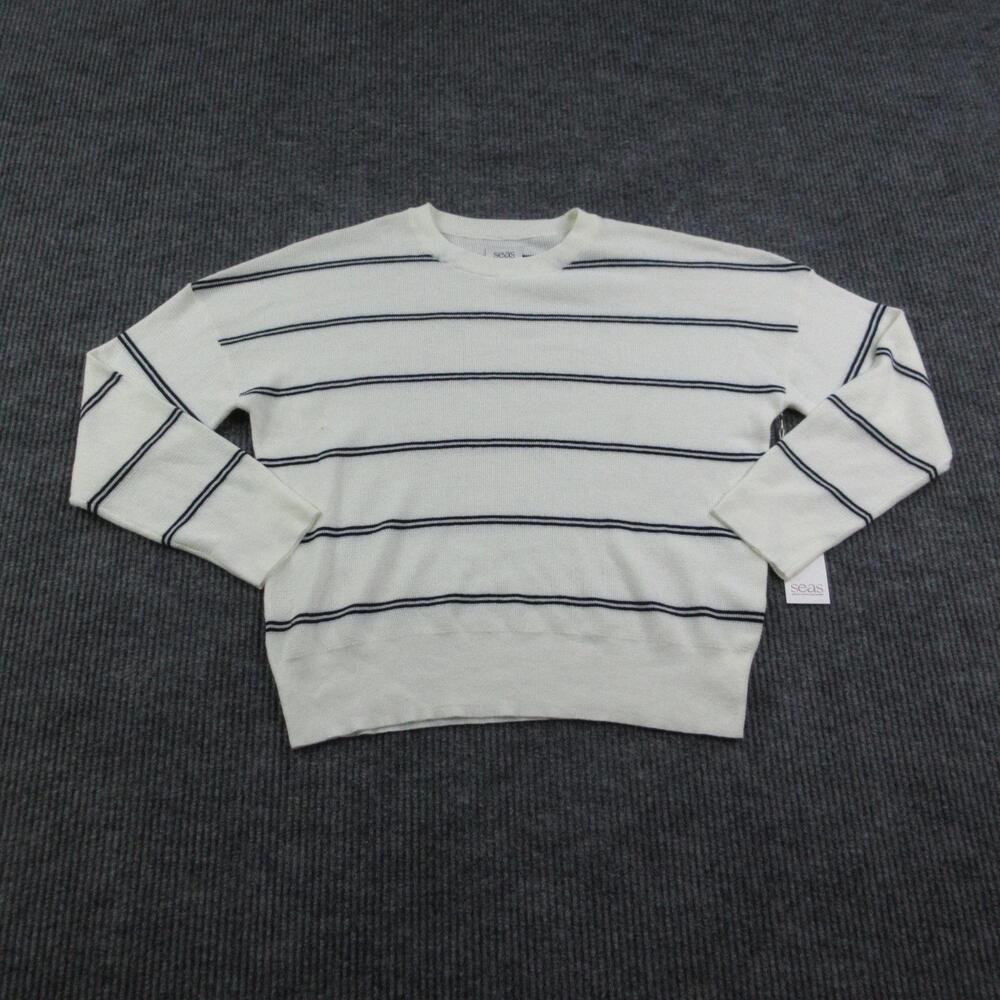 Seventy Eight And Sunny Sweater Womens M Cream Stripe Pullover Collarless NWT